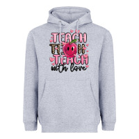 Heather Grey teach teach teach with love Heavyweight Hoodie - MaliasSmallBusiness