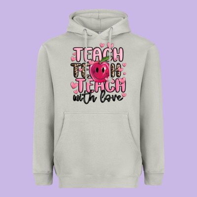 Teach Teach Teach With Love Heavyweight Hoodie Designed By Maliassmallbusiness