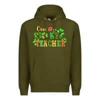 Army Green one lucky teacher Premium Hoodie - AdoDesignShop