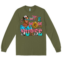 Army Green afro wife mom nurse Long Sleeve Tee - AdoDesignShop