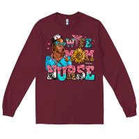 Burgundy afro wife mom nurse Long Sleeve Tee - AdoDesignShop