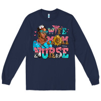 Navy afro wife mom nurse Long Sleeve Tee - AdoDesignShop