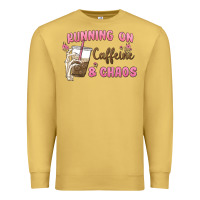 Antique Gold running on caffeine & chaos Premium Sweatshirt - MaliasSmallBusiness
