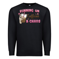 Black running on caffeine & chaos Premium Sweatshirt - MaliasSmallBusiness