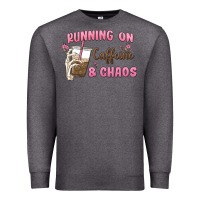 Charcoal Heather running on caffeine & chaos Premium Sweatshirt - MaliasSmallBusiness