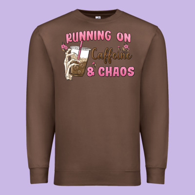 Running On Caffeine & Chaos Premium Sweatshirt Designed By Maliassmallbusiness