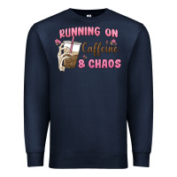 Navy running on caffeine & chaos Premium Sweatshirt - MaliasSmallBusiness