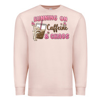Pale Pink running on caffeine & chaos Premium Sweatshirt - MaliasSmallBusiness