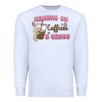 White running on caffeine & chaos Premium Sweatshirt - MaliasSmallBusiness