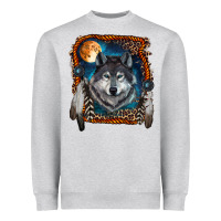 Heather Grey wolf and feathers Heavyweight Sweatshirt - RanaPortraitStore