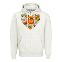 Oatmeal Heather pumpkin and daisies Zipper Hoodie - AdoDesignShop