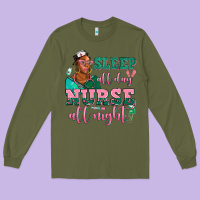 Afro  Nurse Sleep All Day Nurse All Night Long Sleeve Tee Designed By Adodesignshop