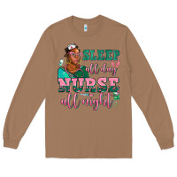 Toasted Coconut afro  nurse sleep all day nurse all night Long Sleeve Tee - AdoDesignShop