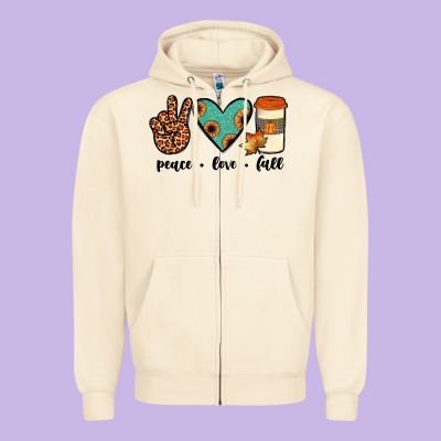 Peace Love Fall Zipper Hoodie Designed By Jahusdesignshop
