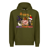 Army Green Happy Hallothanksmas Farm Animal Premium Hoodie - BundleAndBundleShop