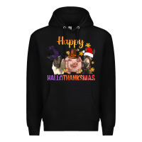 Black Happy Hallothanksmas Farm Animal Premium Hoodie - BundleAndBundleShop