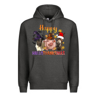 Charcoal Heather Happy Hallothanksmas Farm Animal Premium Hoodie - BundleAndBundleShop