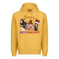 Mustard Happy Hallothanksmas Farm Animal Premium Hoodie - BundleAndBundleShop