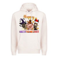 Pale Pink Happy Hallothanksmas Farm Animal Premium Hoodie - BundleAndBundleShop