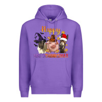 Purple Happy Hallothanksmas Farm Animal Premium Hoodie - BundleAndBundleShop