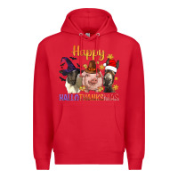 Red Happy Hallothanksmas Farm Animal Premium Hoodie - BundleAndBundleShop