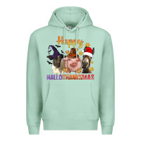 Seafoam Happy Hallothanksmas Farm Animal Premium Hoodie - BundleAndBundleShop