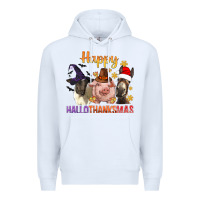White Happy Hallothanksmas Farm Animal Premium Hoodie - BundleAndBundleShop
