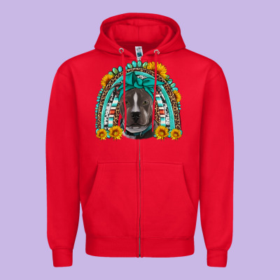 Western Pitbull Rainbow Zipper Hoodie Designed By Artiststas