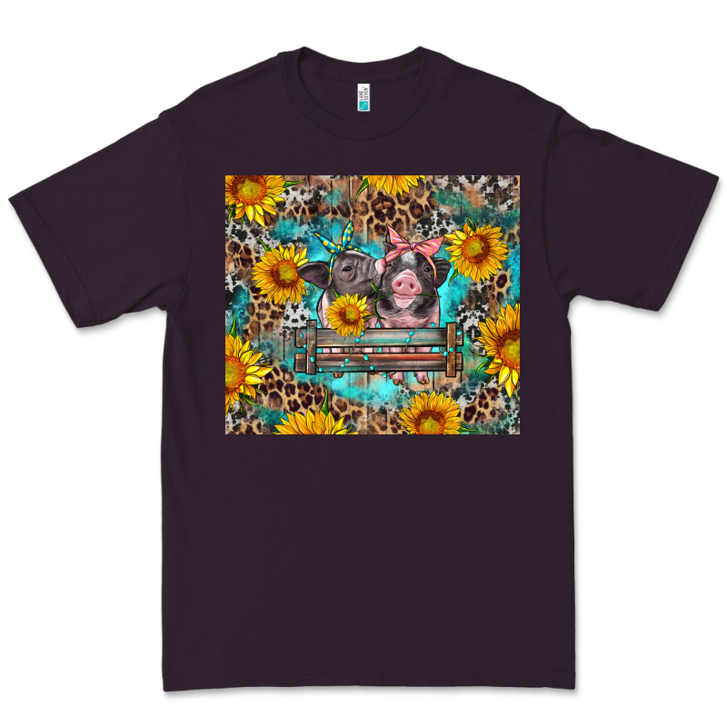 Baby Pigs With Leopard Cowhide And Sunflowers Premium Tee by Artiststas | Teevron