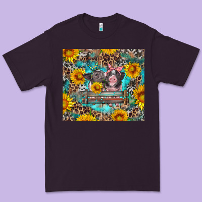 Baby Pigs With Leopard Cowhide And Sunflowers Premium Tee Designed By Artiststas