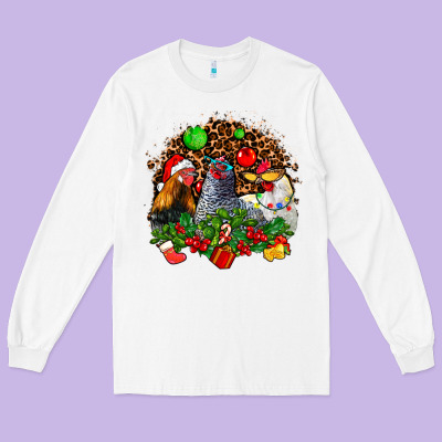 Christmas Party And Chickens Long Sleeve Tee Designed By Adodesignshop
