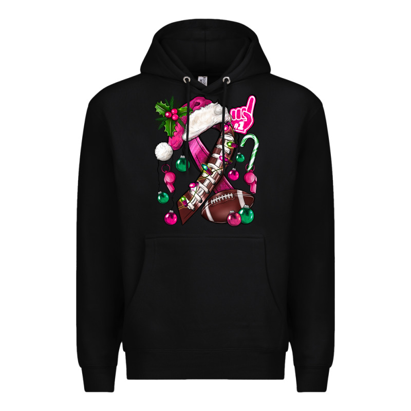 Pink Christmas Breast Cancer Ribbon Football Premium Hoodie by BundleAndBundleShop | Teevron