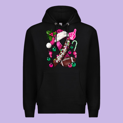 Pink Christmas Breast Cancer Ribbon Football Premium Hoodie Designed By Bundleandbundleshop