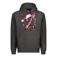 Charcoal Heather Pink Christmas Breast Cancer Ribbon Football Premium Hoodie - BundleAndBundleShop
