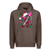 Coffee Pink Christmas Breast Cancer Ribbon Football Premium Hoodie - BundleAndBundleShop