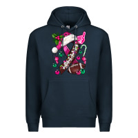 Navy Pink Christmas Breast Cancer Ribbon Football Premium Hoodie - BundleAndBundleShop
