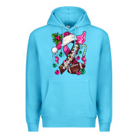 Ocean Blue Pink Christmas Breast Cancer Ribbon Football Premium Hoodie - BundleAndBundleShop