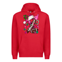 Red Pink Christmas Breast Cancer Ribbon Football Premium Hoodie - BundleAndBundleShop