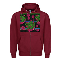 Burgundy mexican rose and cactus seamless pattern Zipper Hoodie - BundleAndBundleShop