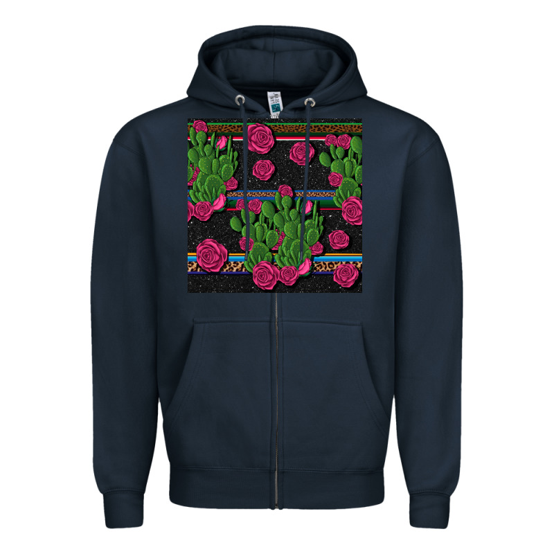 Mexican Rose And Cactus Seamless Pattern Zipper Hoodie by BundleAndBundleShop | Teevron