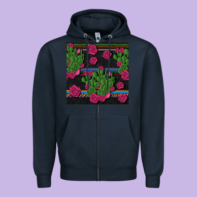 Mexican Rose And Cactus Seamless Pattern Zipper Hoodie Designed By Bundleandbundleshop