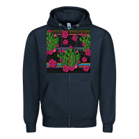 Navy mexican rose and cactus seamless pattern Zipper Hoodie - BundleAndBundleShop