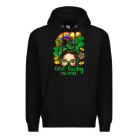 Black St. Patrick Messy Bun One Luck Mama With Clover Premium Hoodie - BundleAndBundleShop