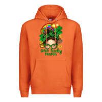 Carrot St. Patrick Messy Bun One Luck Mama With Clover Premium Hoodie - BundleAndBundleShop