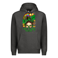 Charcoal Heather St. Patrick Messy Bun One Luck Mama With Clover Premium Hoodie - BundleAndBundleShop