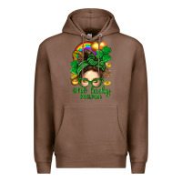 Chestnut St. Patrick Messy Bun One Luck Mama With Clover Premium Hoodie - BundleAndBundleShop