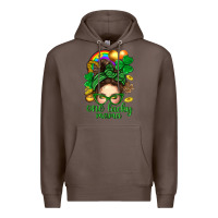 Coffee St. Patrick Messy Bun One Luck Mama With Clover Premium Hoodie - BundleAndBundleShop