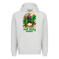 Dove Grey St. Patrick Messy Bun One Luck Mama With Clover Premium Hoodie - BundleAndBundleShop