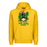 St. Patrick Messy Bun One Luck Mama With Clover Premium Hoodie | Teevron