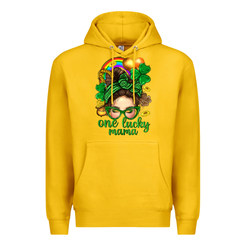 St. Patrick Messy Bun One Luck Mama With Clover Premium Hoodie by BundleAndBundleShop | Teevron
